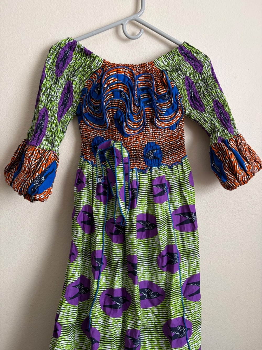 Vintage African Wax Print Maxi Dress Bold Pattern